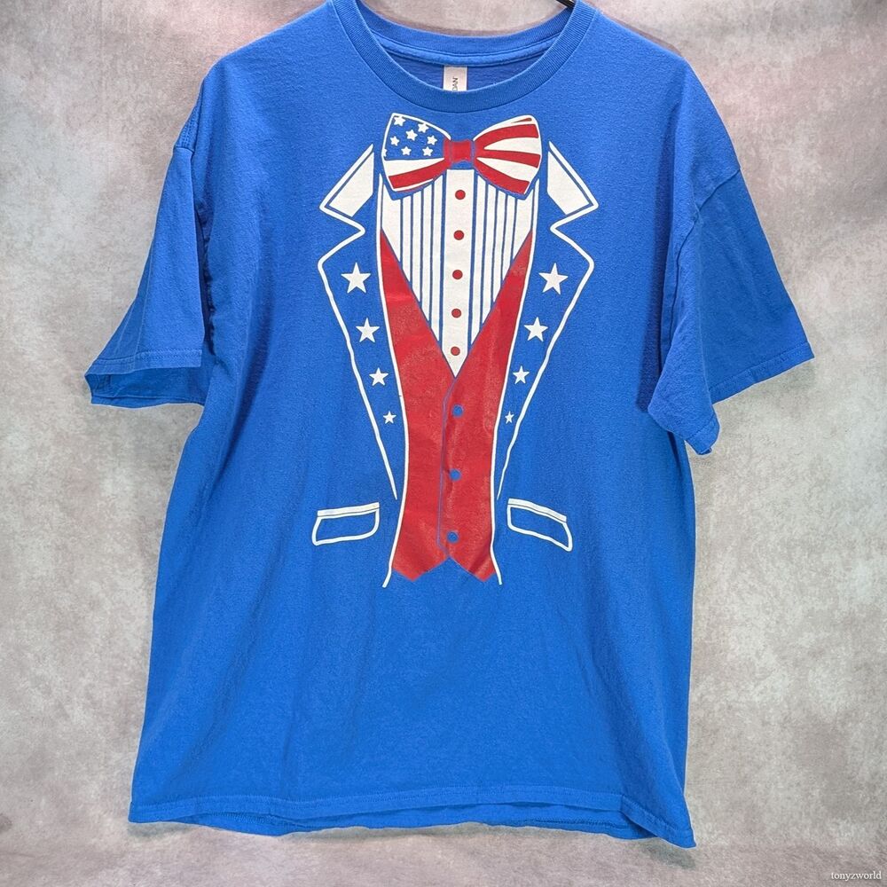 USA Flag Tuxedo T-Shirt Mens Funny 4th of July Patriotic Stars & Stripes Size XL